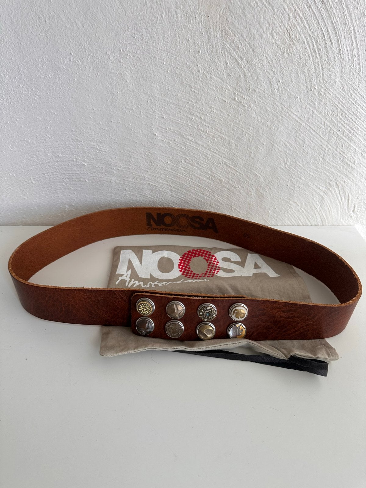 Noosa Amsterdam riem maat 85 met dubbele rij chunks, 80 tot 90 cm, Bruin, Echt leder, Nieuw