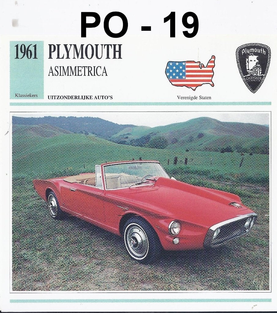 Po19 autokaart plymouth asimmetrica ( 1961 ), Verzamelen, Automerken, Motoren en Formule 1, Ophalen of Verzenden, Zo goed als nieuw