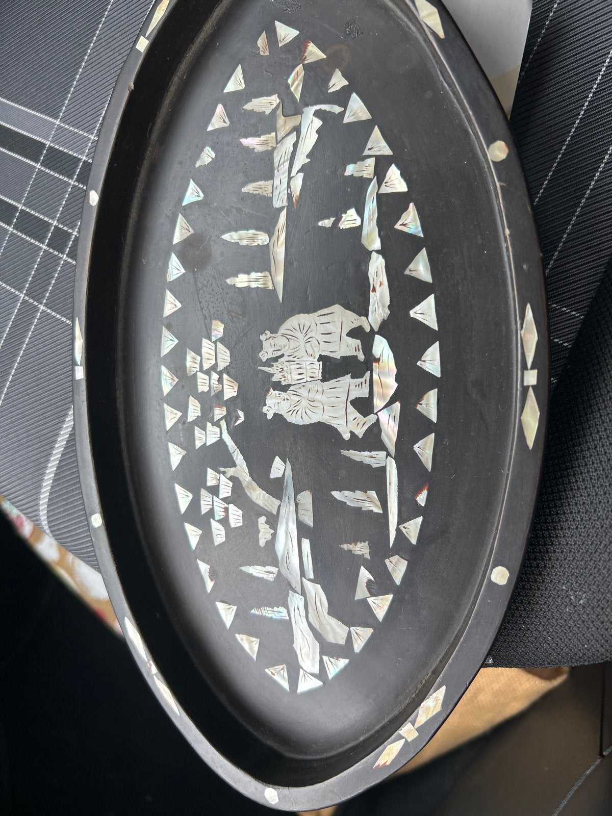 Vintage Ovale Dienblad met Parelmoer Inleg, Ophalen of Verzenden