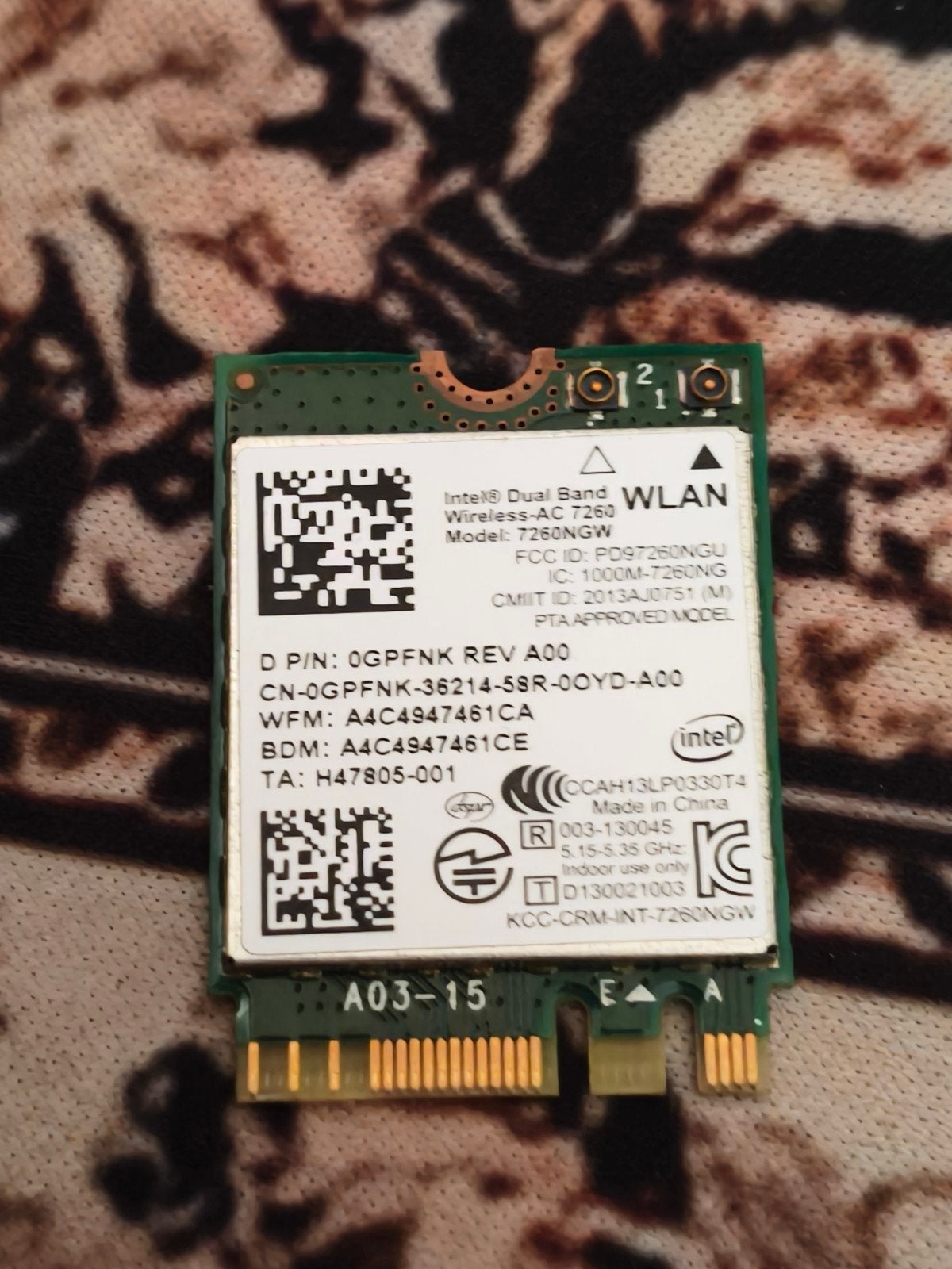 Intel Dual Band Wireless-AC 7260 WiFi Bluetooth Kaart M.2, Ophalen, Zo goed als nieuw, Intern, Intel