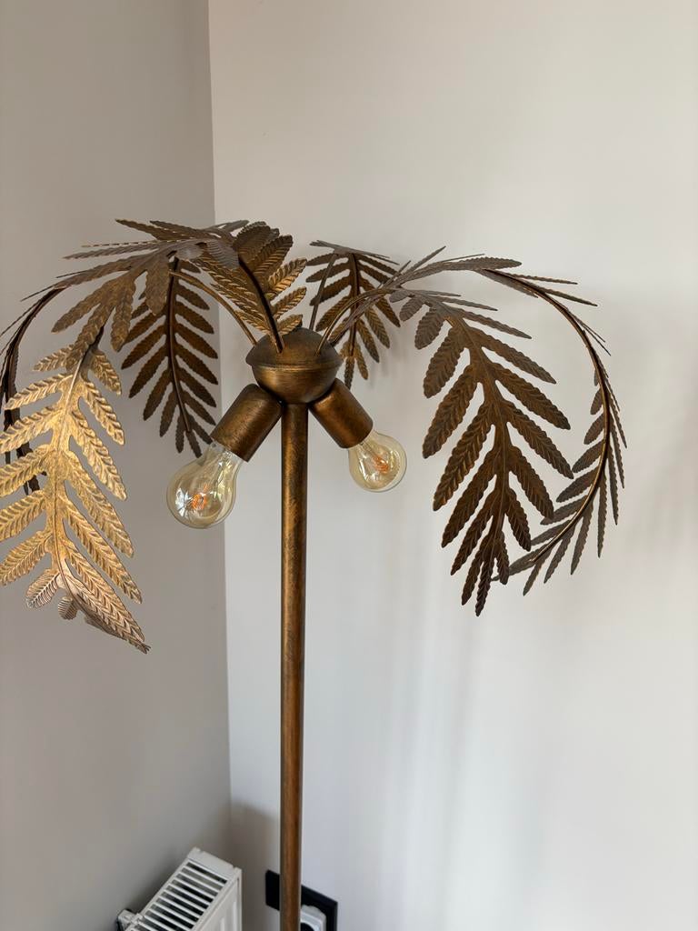 Gouden palmboom vloerlamp met 2 lichtpunten, Ophalen, Zo goed als nieuw, Metaal, 150 tot 200 cm