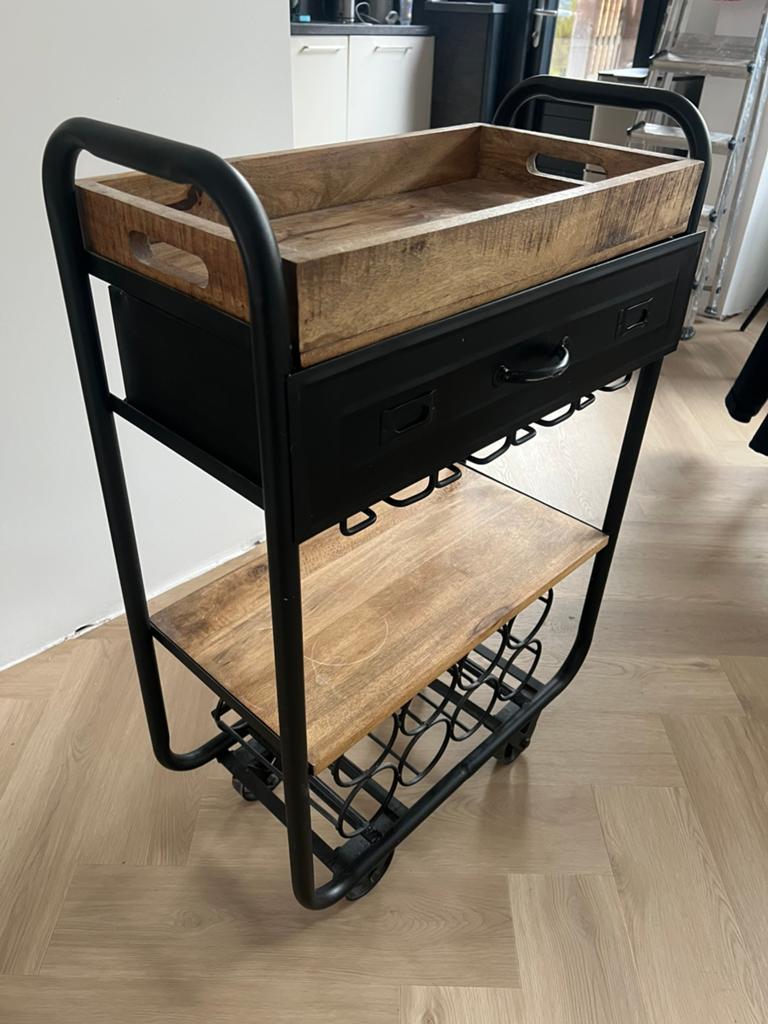 Wijnkar/Wijnkast Industrieel Mango Hout, Zo goed als nieuw, Minder dan 100 cm, 25 tot 50 cm, Ophalen
