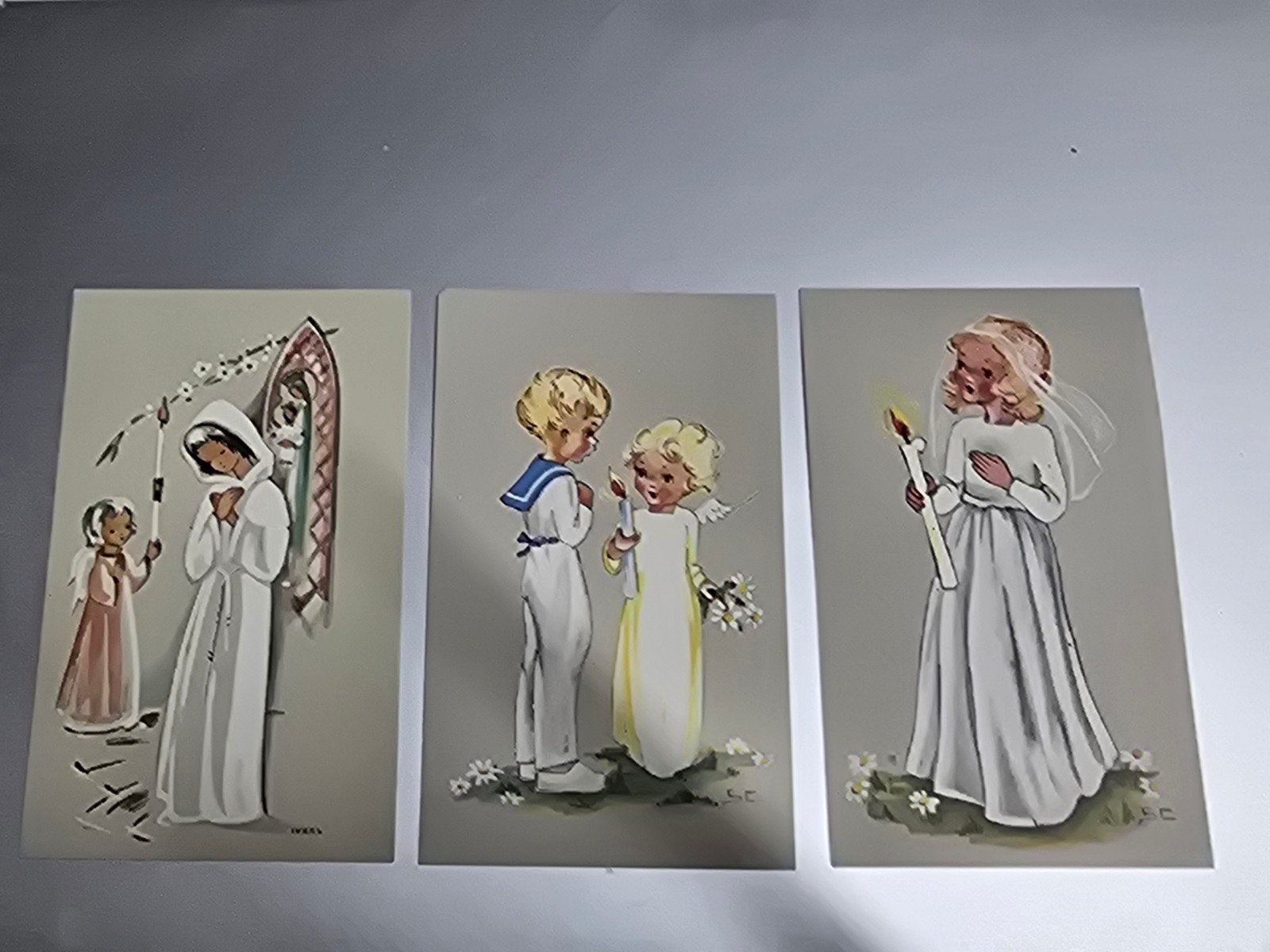 3 Vintage Communie Kaarten - Eerste Communie, Ophalen of Verzenden, 1940 tot 1960, Ongelopen, Overig Europa