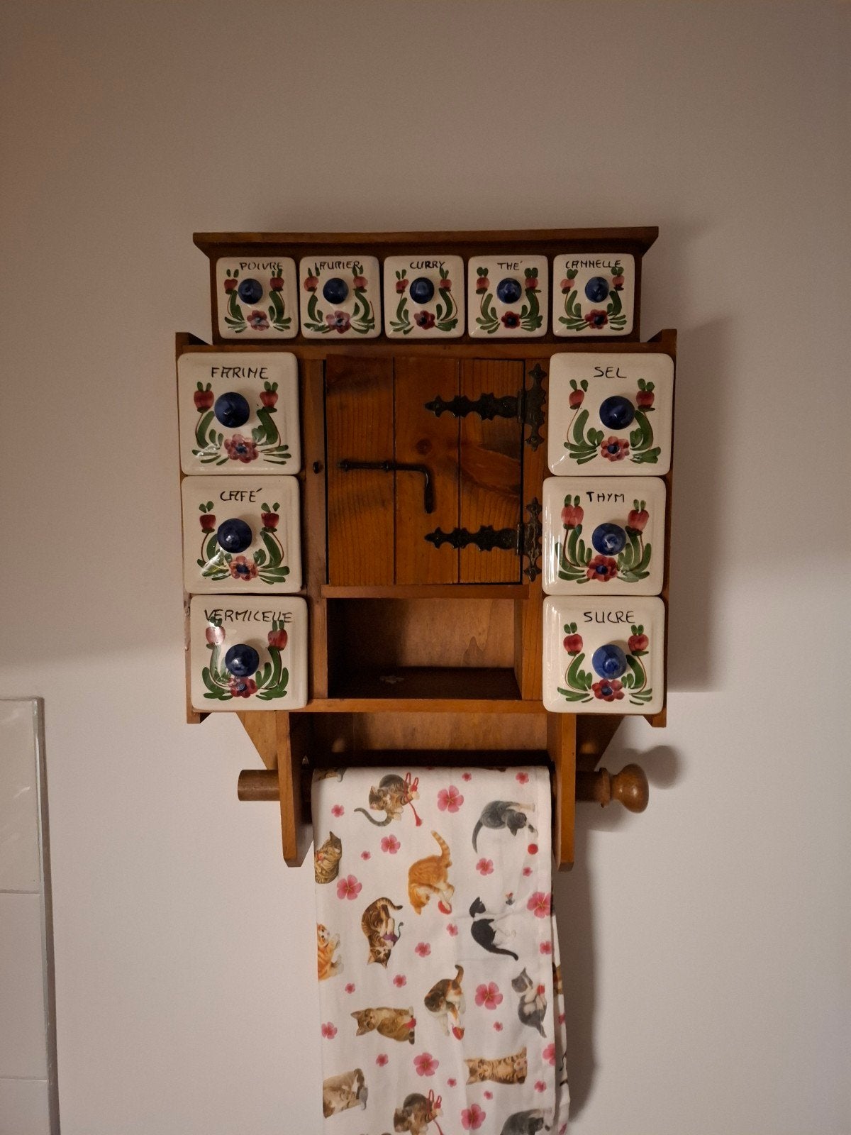 Vintage kruidenrek met keramische potjes, Ophalen of Verzenden
