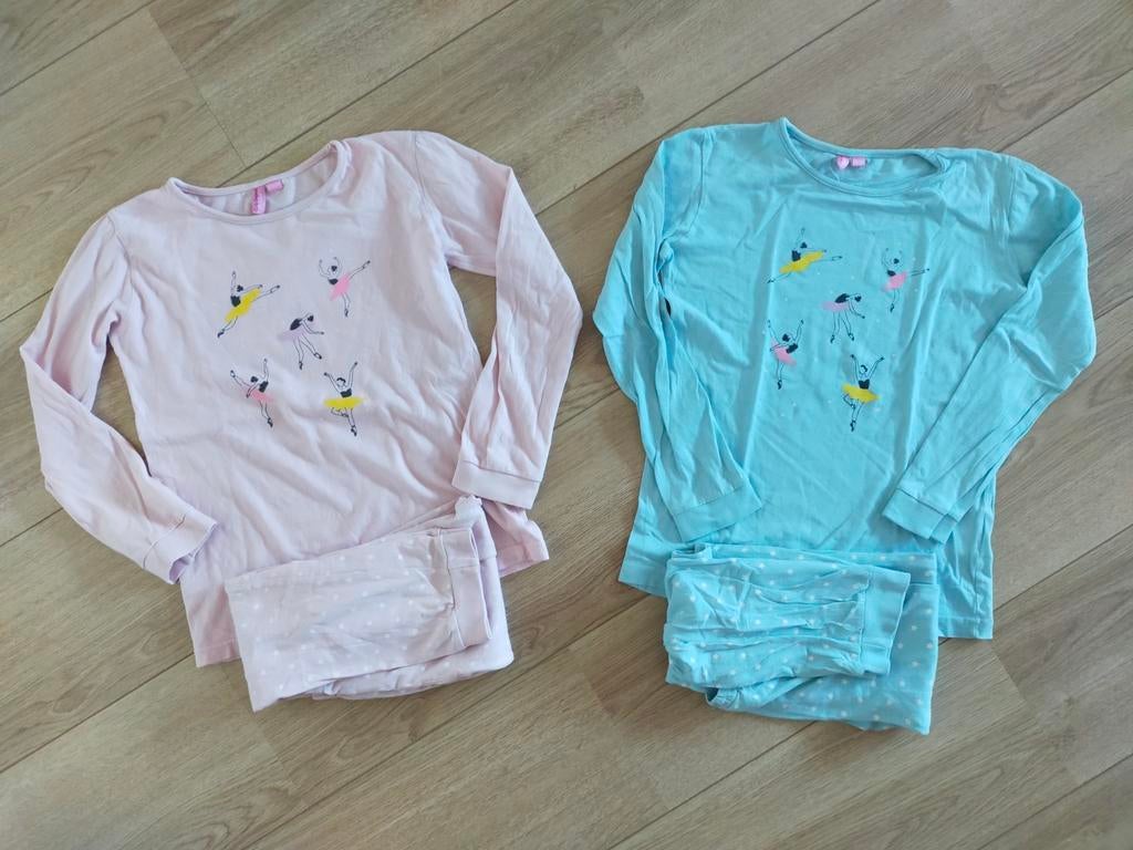 Izgst! 2X Ballerina pyjama groen en roze Wibra! Mt 128/134, Nacht- of Onderkleding, Gebruikt, Meisje, Ophalen of Verzenden