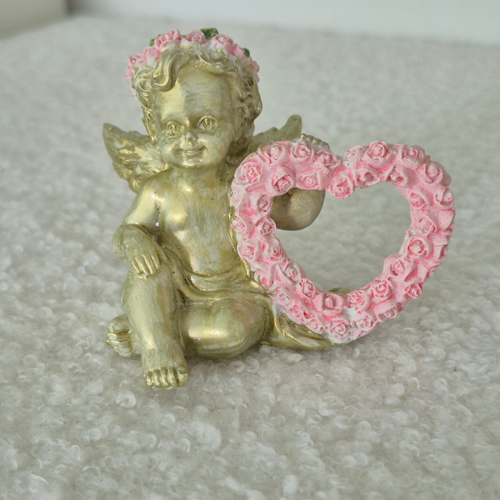 Kleine decoratie engel met roze hartje, zgan, Ophalen of Verzenden