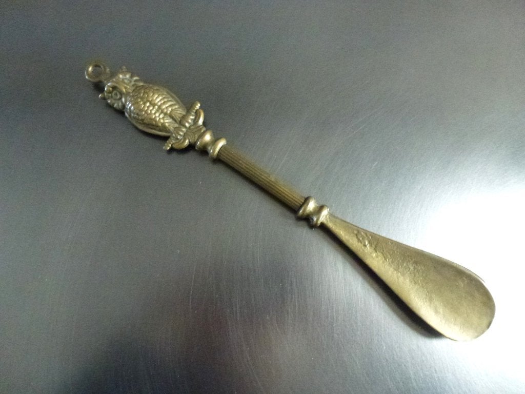Antieke messing schoenlepel Uilengreep mooi verzamelobject, Ophalen of Verzenden, Koper