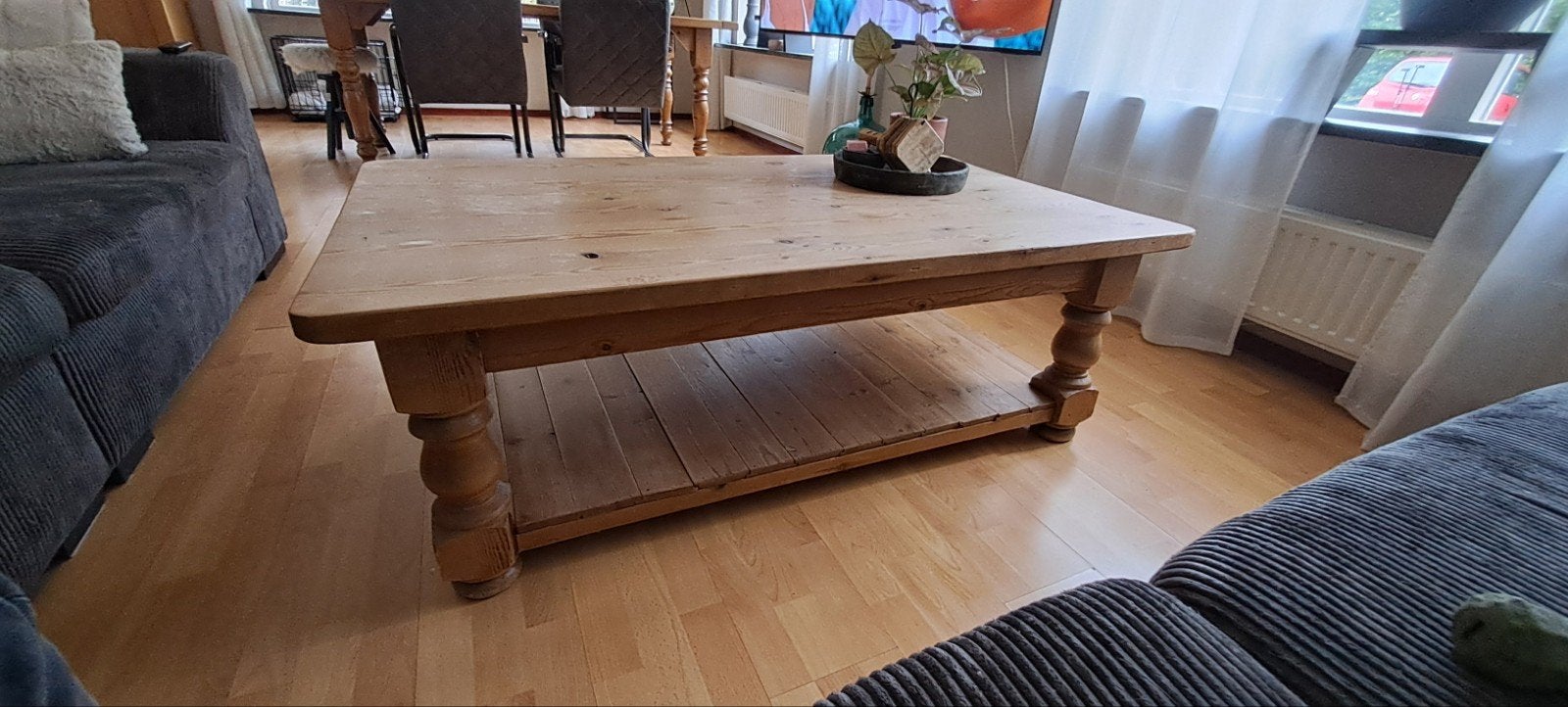 Grenen salontafel met onderblad, Ophalen, Gebruikt, 100 tot 150 cm, 50 tot 100 cm