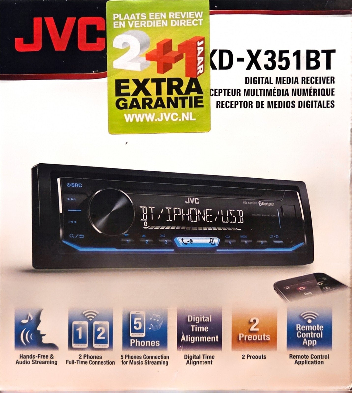 JVC KD-X351BT Digital Media Receiver met Bluetooth, Ophalen, Nieuw