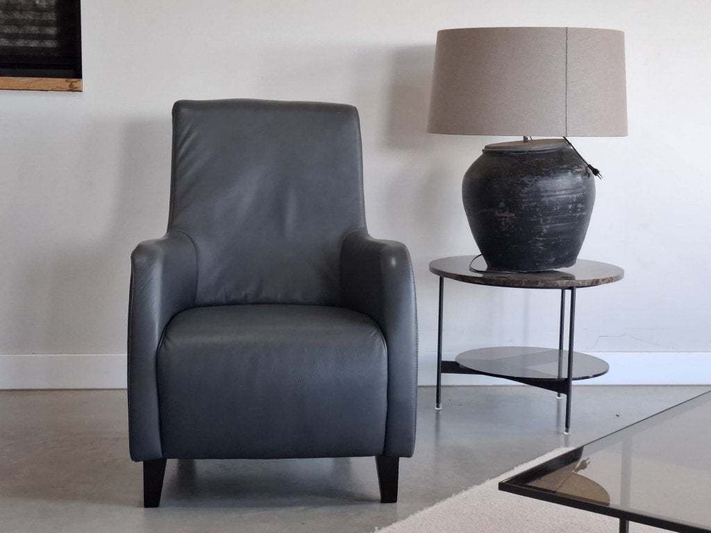 Gelderland leren fauteuil blauwgrijs – zo goed als nieuw, Industrieweg 15, 4104 AP Culemborg, Nederland, Ophalen of Verzenden