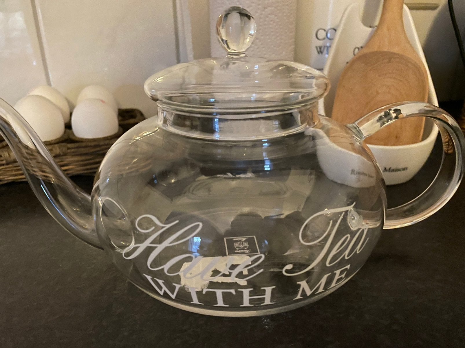 Glazen theepot Riviera Maison, Huis en Inrichting, Keuken | Servies, Ophalen, Glas of Glazen, Overige stijlen, Glas