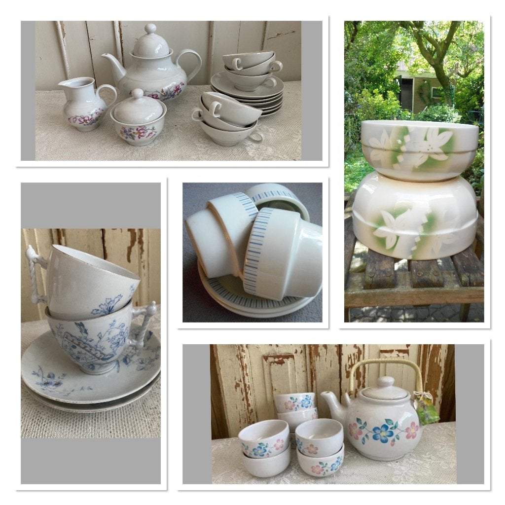 Brocante theeservies - Granit schalen - kop en schotels, Ophalen of Verzenden