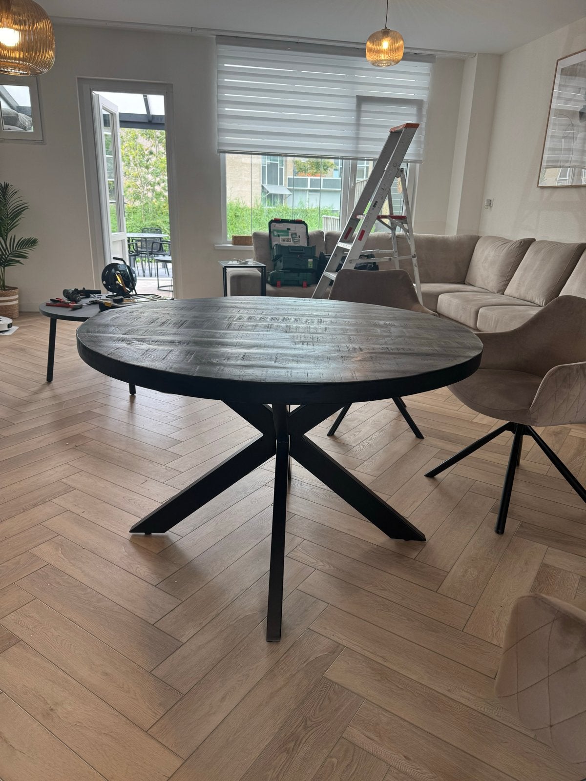 Ronde eettafel 120cm - Gebruikt met lichte sporen, Ophalen, Gebruikt, Rond, 100 tot 150 cm