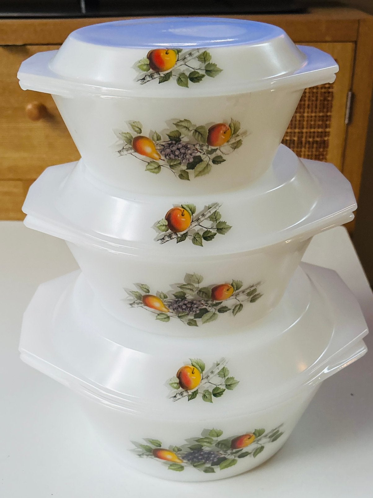 Set van 3 jaren 70 oven/ dekschalen Acropal, Verzamelen, Ophalen of Verzenden, Huis en Inrichting