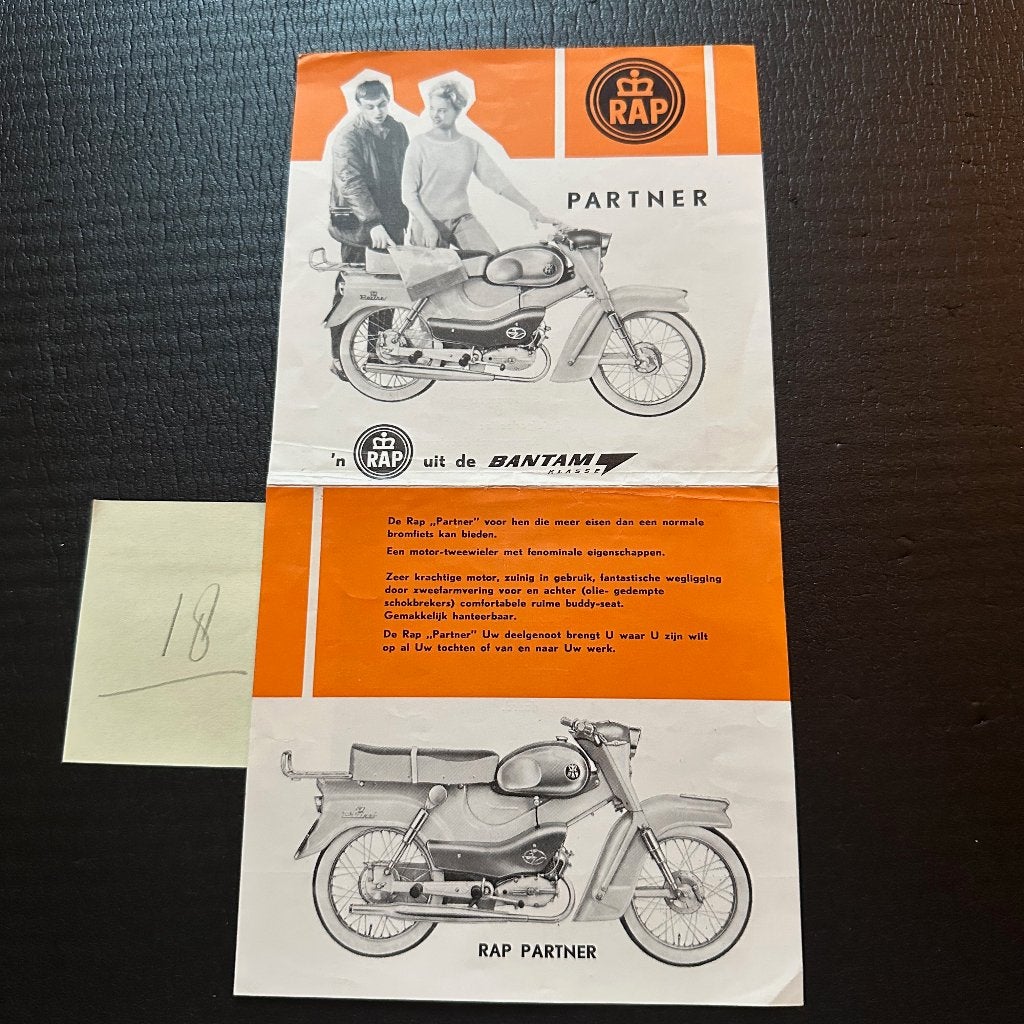 #18) RAP Partner 1964  Bromfiets Folder, Boeken, Verzenden, Gelezen, Folder