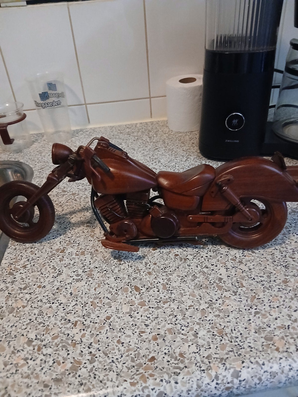 Houten Motorfiets Model - Handgemaakt Decoratiestuk, Overige merken, Ophalen of Verzenden, Zo goed als nieuw, Groter dan 1:32