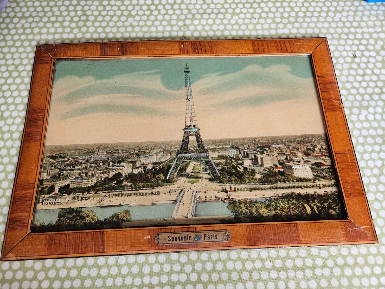 Vintage Souvenir Parijs Eiffeltoren ingelijste prent, Ophalen of Verzenden