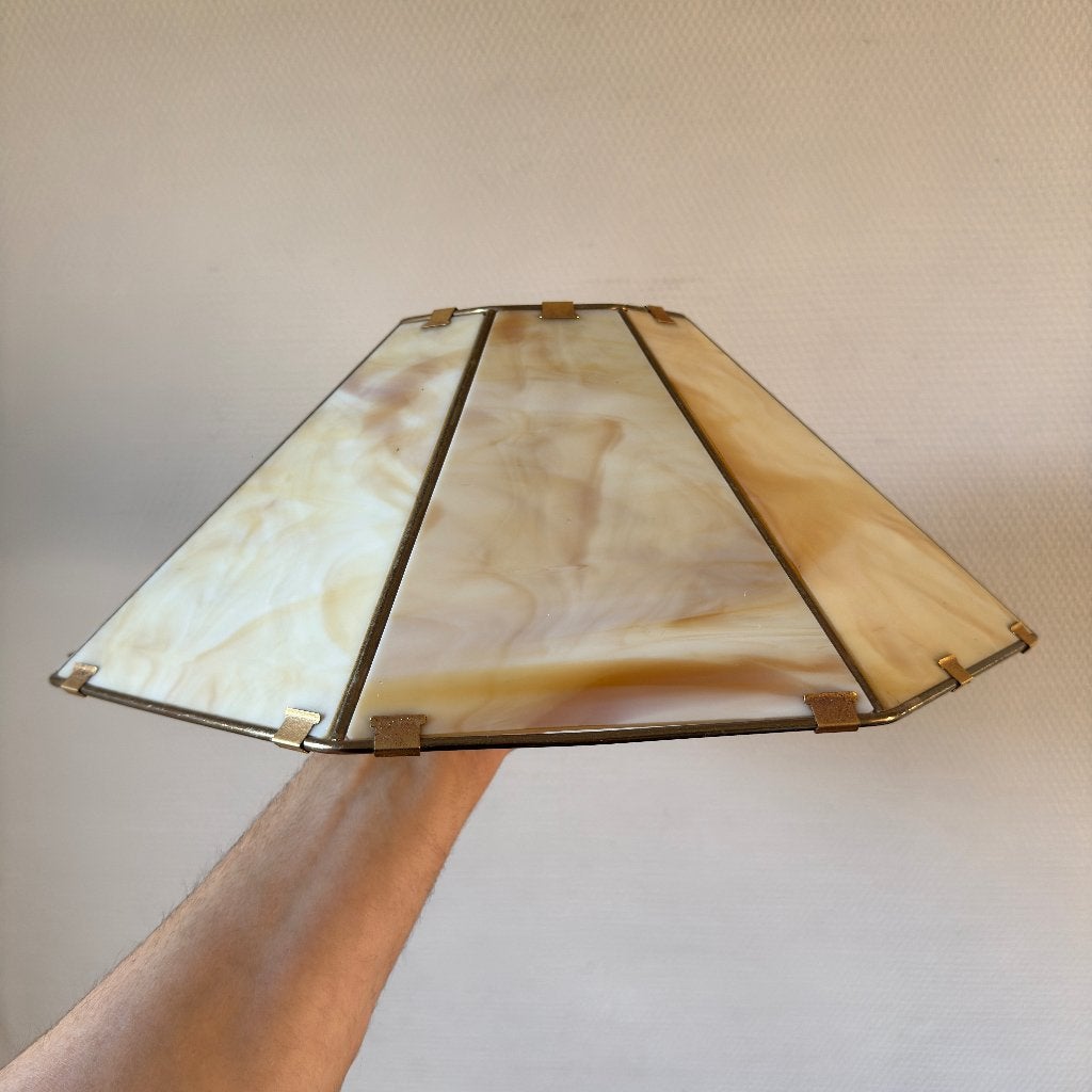 Vintage Tiffany Beige Lampenkap, Glas in Lood voor Tafellamp, Overige typen, Beige, Ophalen of Verzenden, Zo goed als nieuw