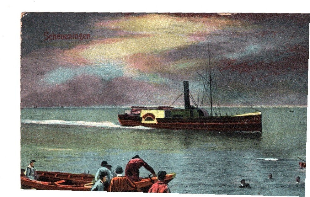 Oude Ansichtkaart Scheveningen Vissersboot Zee Gelopen 1908, Ophalen of Verzenden, Voor 1920, Gelopen
