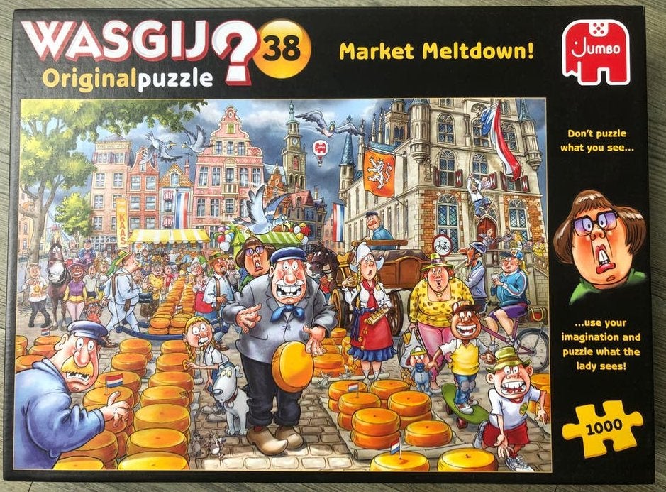 WASGIJ? 38 Market Meltdown! 1000 stukjes legpuzzel, Ophalen of Verzenden, 500 t/m 1500 stukjes, Zo goed als nieuw, Legpuzzel