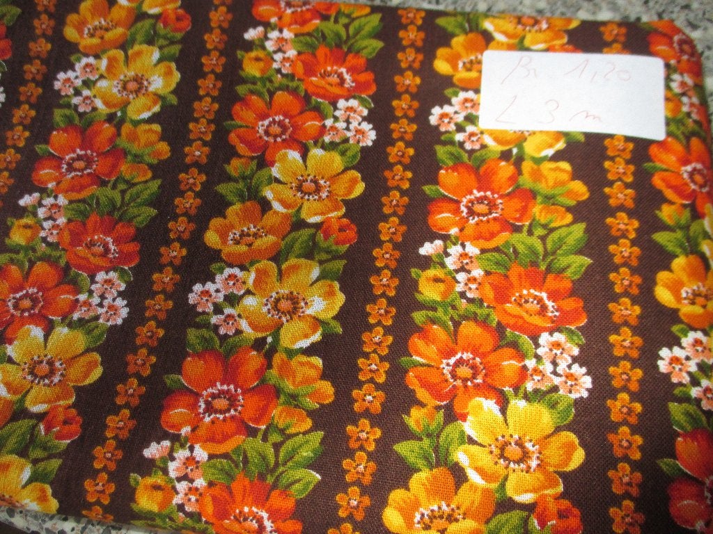 Vintage stof, Hobby en Vrije tijd, Stoffen en Lappen, Bruin, 120 cm of meer, Ophalen of Verzenden, Katoen