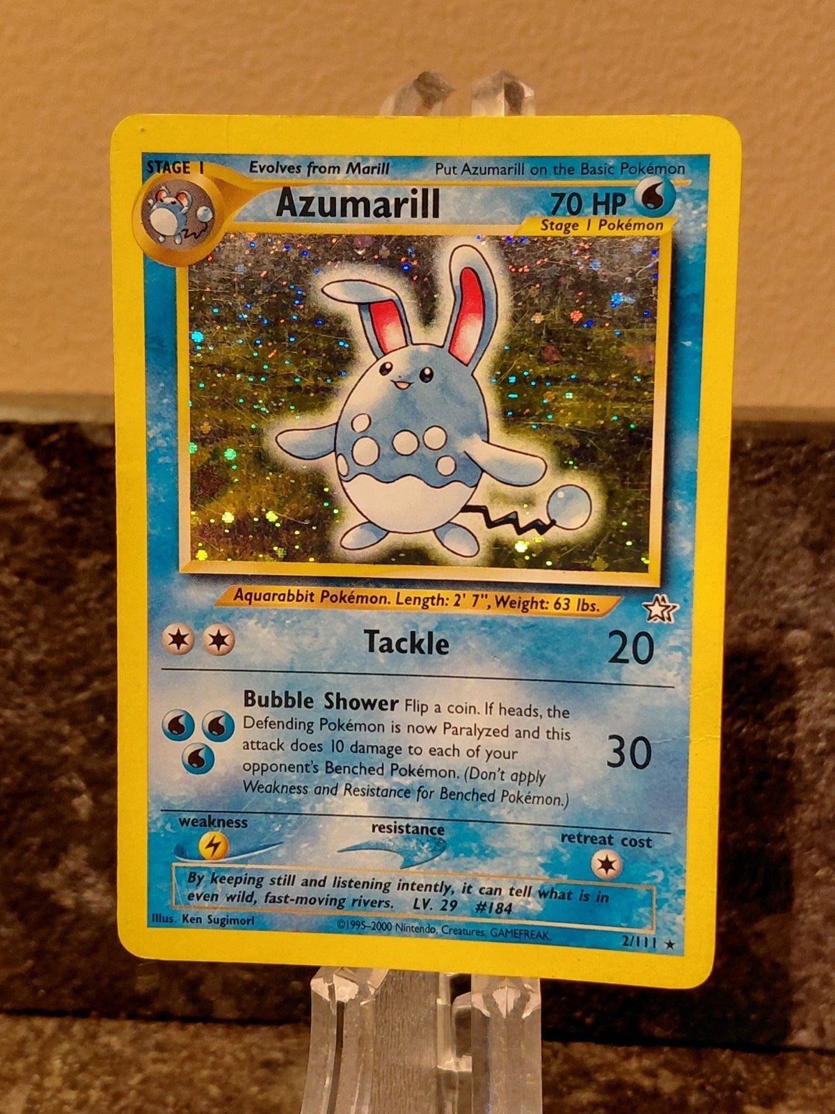 Pokemon Azumarill 2/111 Neo Genesis Holo played, Ophalen of Verzenden, Gebruikt, Losse kaart, Foil