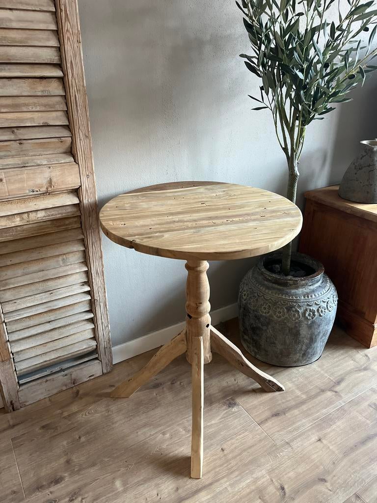 Prachtige houten wijntafel / bijzettafel, Ophalen, Minder dan 55 cm, Rond, Zo goed als nieuw