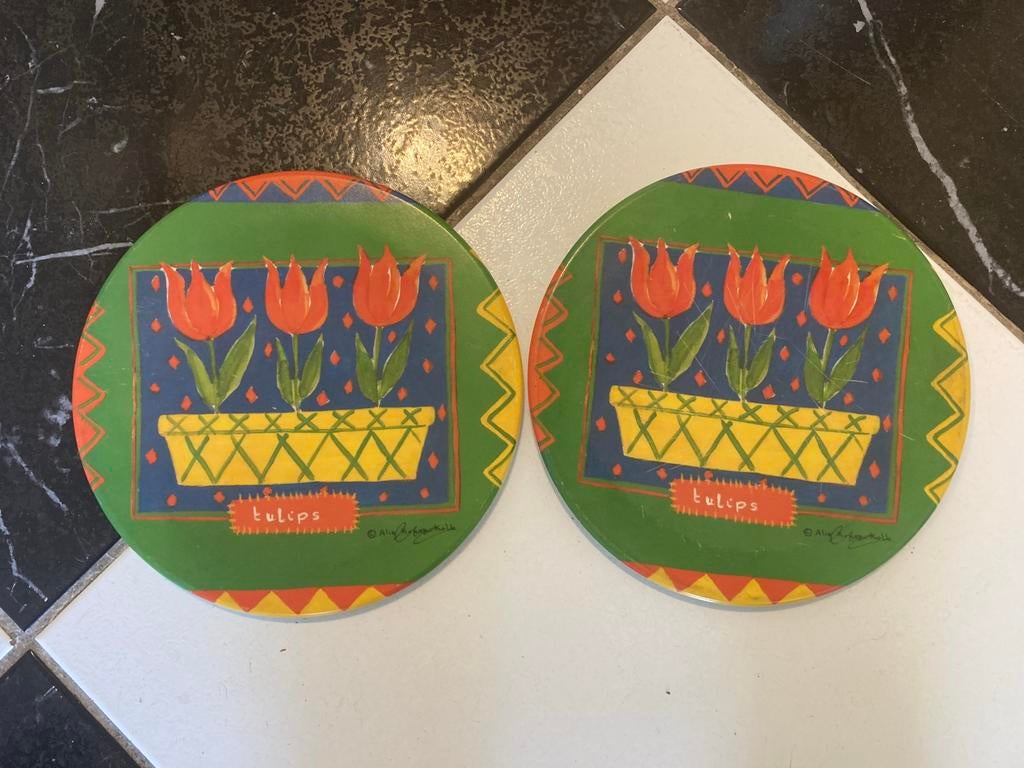 2 stuks Alie Kruse Kolk Tulpen pannen onderzetter, Ophalen of Verzenden, Gebruikt, Overige stijlen, Overige typen