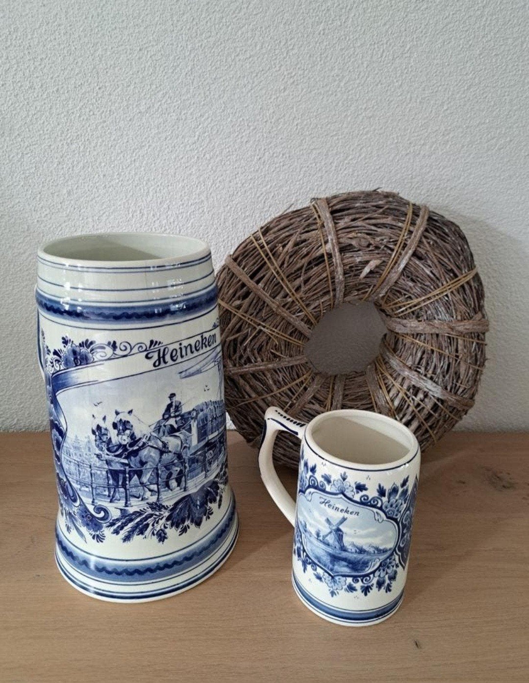 Delfts Blauw Heineken Bierpul Groot & Klein prijs per stuk, Verzamelen, Ophalen of Verzenden, Gebruikt, Pul(len), Heineken