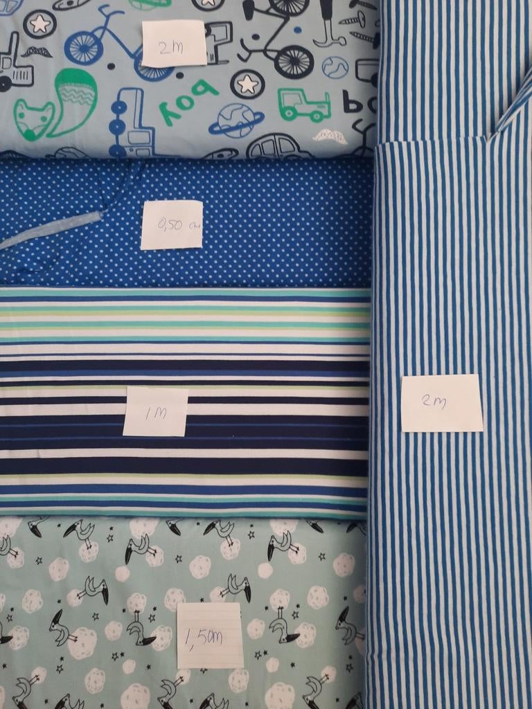 Katoenen tricot stof voor babykleding - Stenzo, Nooteboom, Blauw, 120 cm of meer, Ophalen of Verzenden, Katoen