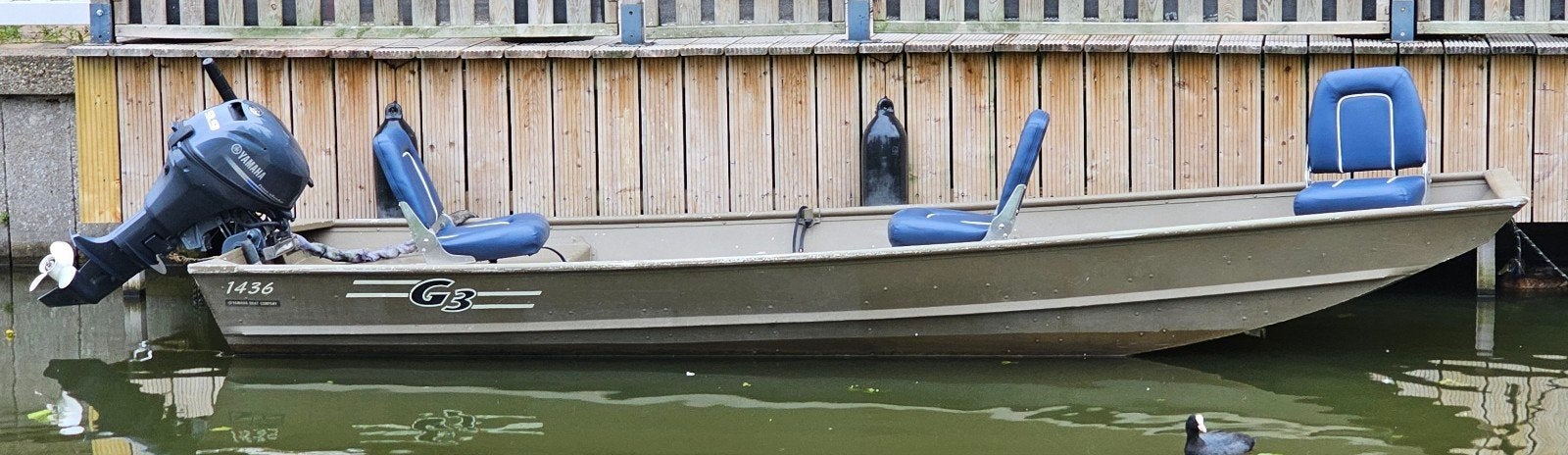 Yamaha G3 1436 aluminium visboot + F9.9HP complete set, Visboot, Ophalen, Aluminium, Buitenboordmotor