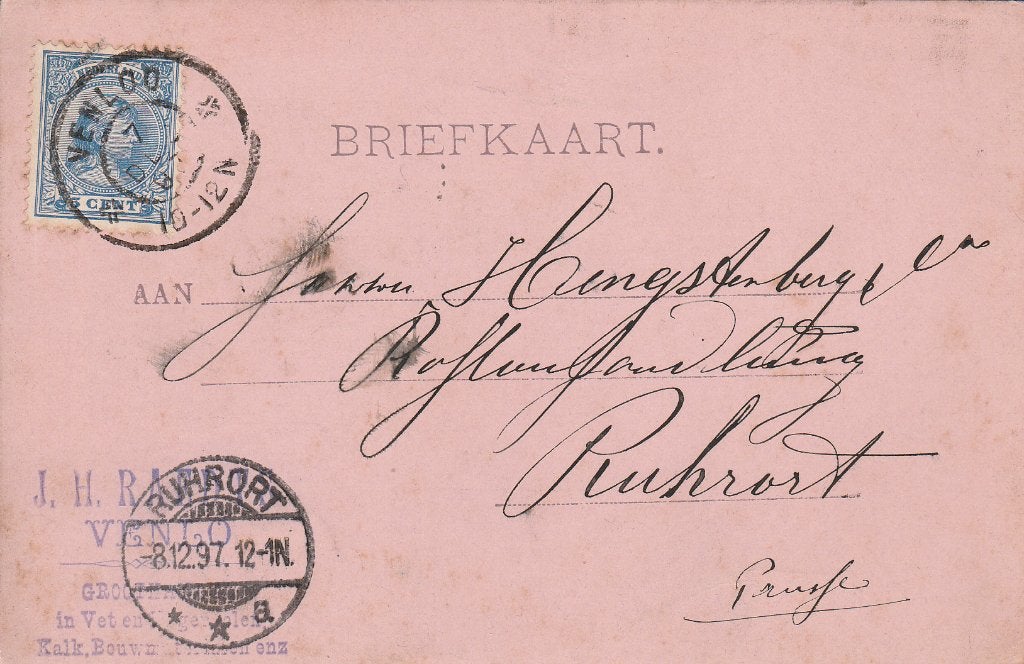 VENLOO 1897 JH. RAEDT Groothandel in Vet en Bouiwmaterialen, Ophalen of Verzenden, Voor 1920, Gelopen, Limburg
