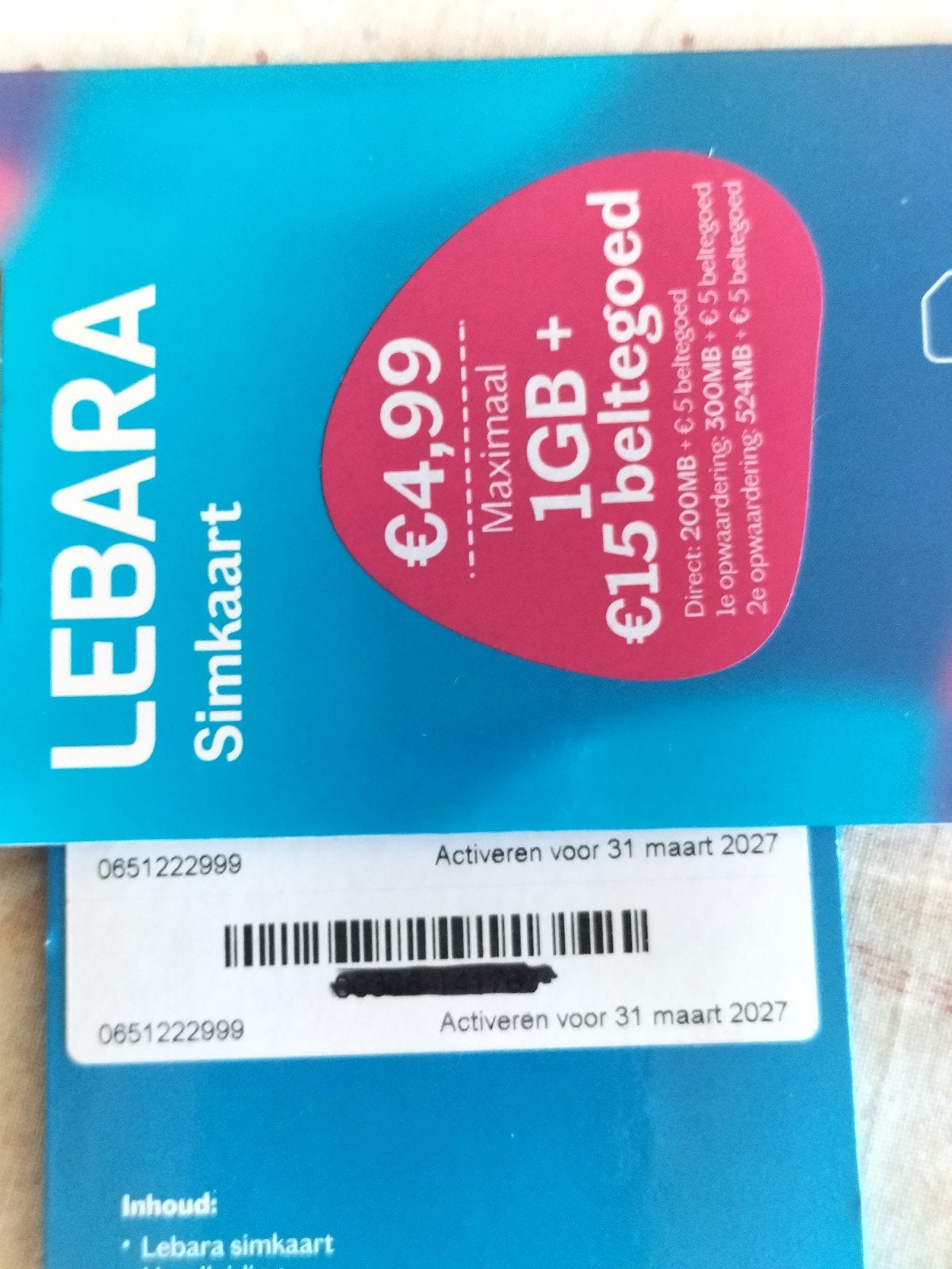 0651222999 MOOI NUMMER LEBARA PREPAID SIMKAART NUMMER, Ophalen of Verzenden, Nieuw, KPN, Simkaart