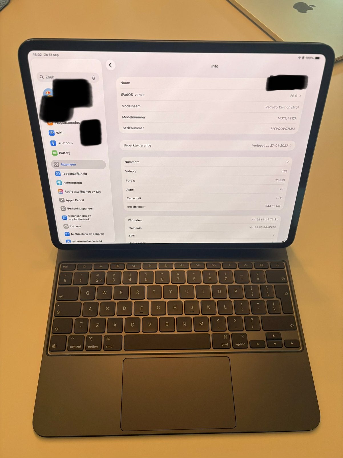 iPad Pro (M5) 1TB Nanotexture pencil pro en magic keyboard, Computers en Software, Zwart, Ophalen of Verzenden, Wi-Fi, Gebruikt