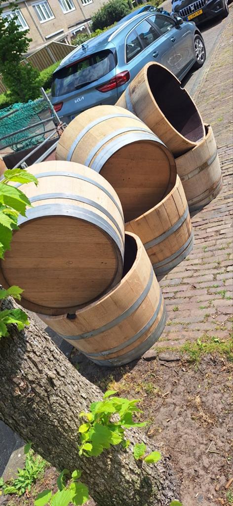Halve 112ltr eikenhouten bloembakken! Hoogte 47cm, Tuin en Terras, Bloembakken en Plantenbakken, Ophalen, Rond, Nieuw, 60 tot 100 cm