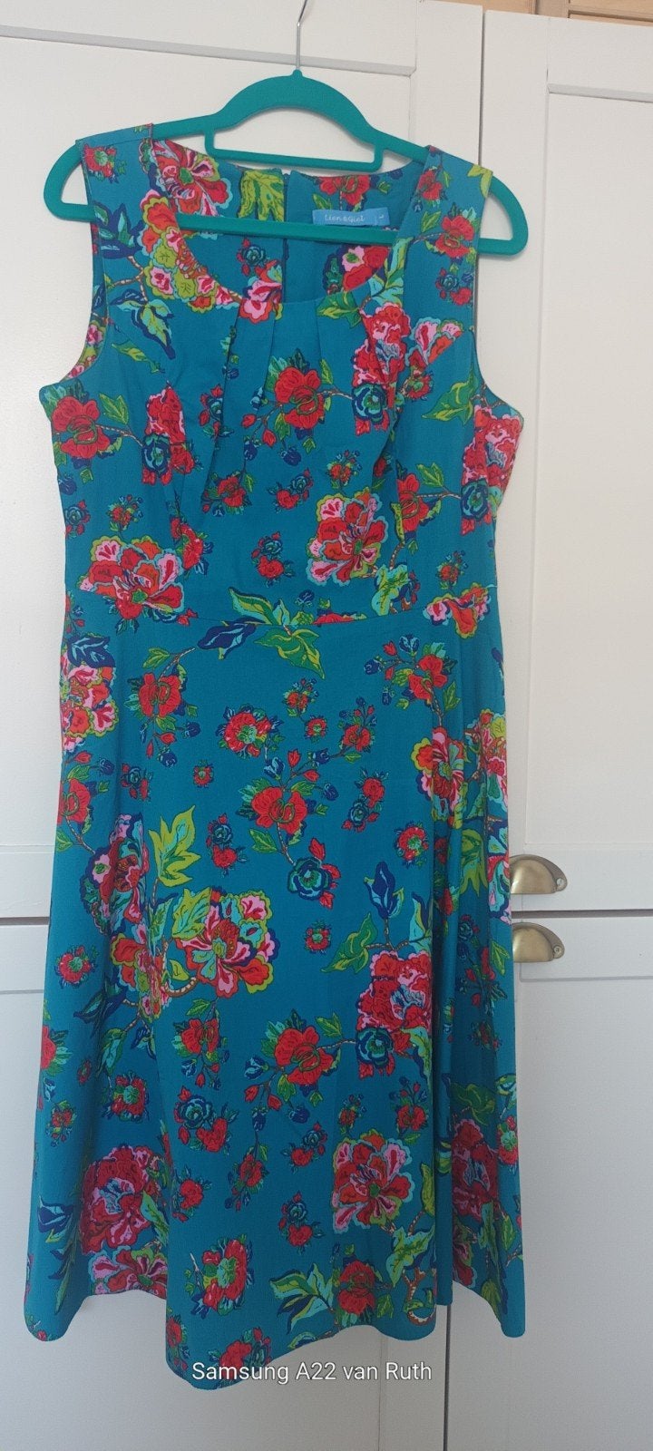 Lien & Giel zomerjurk petrol met bloemen, maat M, Kleding | Dames, Maat 38/40 (M), Overige kleuren, Ophalen of Verzenden, Gedragen