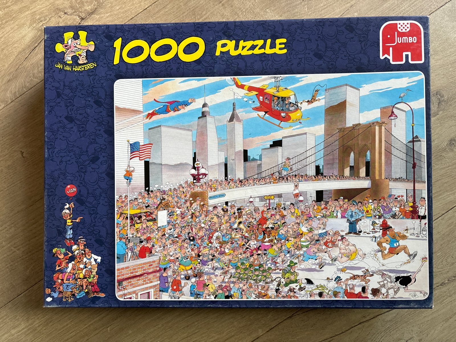 Jumbo Jan van Haasteren puzzel “Marathon USA” 1000 stukjes, Ophalen of Verzenden, 500 t/m 1500 stukjes, Gebruikt