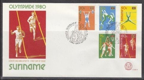 Suriname 1980 - FDC E43a - Olympiade Zomerspelen, Ophalen of Verzenden