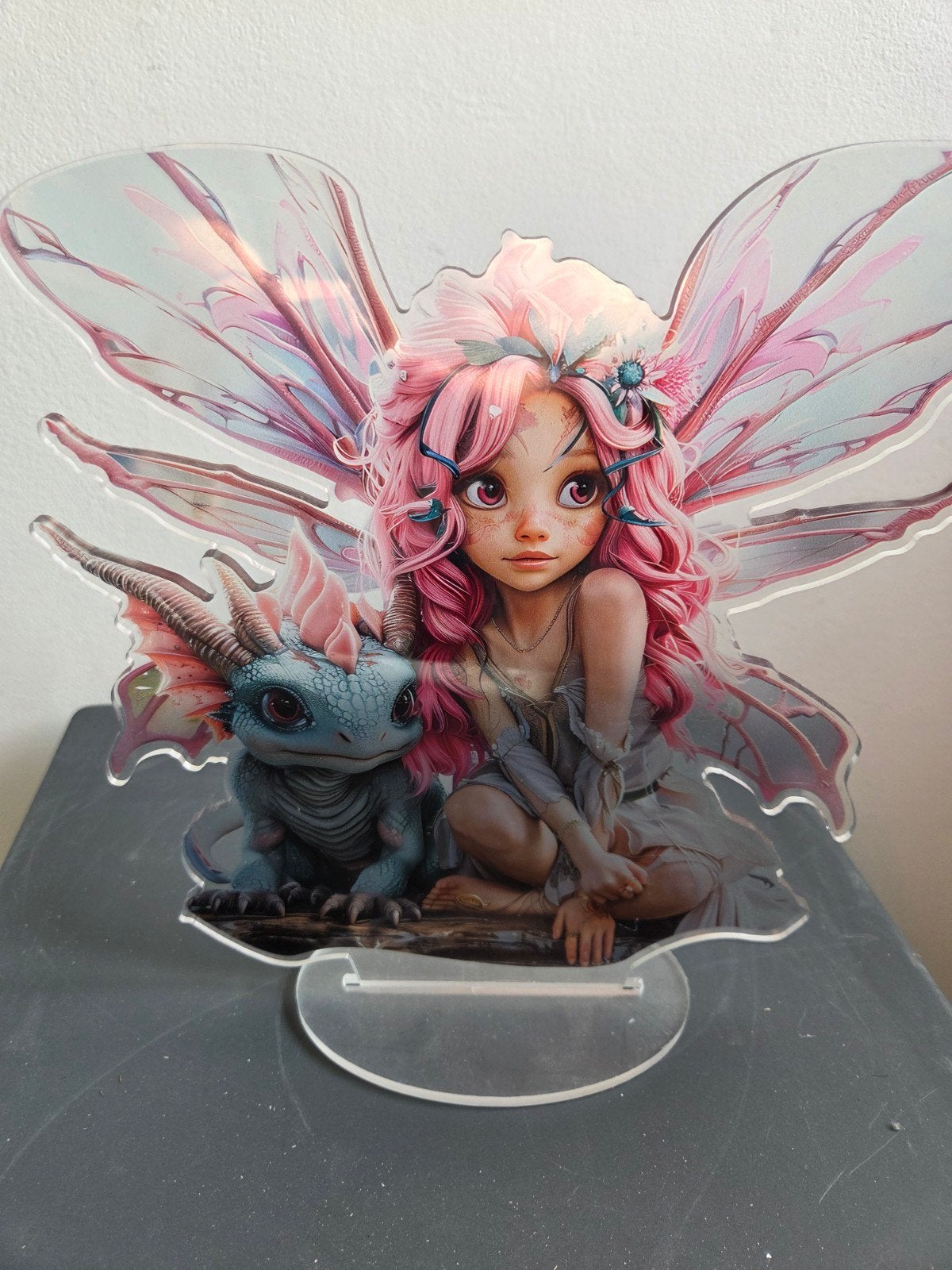 Fantasy Elfje met Draakje - Acryl Decoratie, Ophalen of Verzenden, Zo goed als nieuw, Fantasy