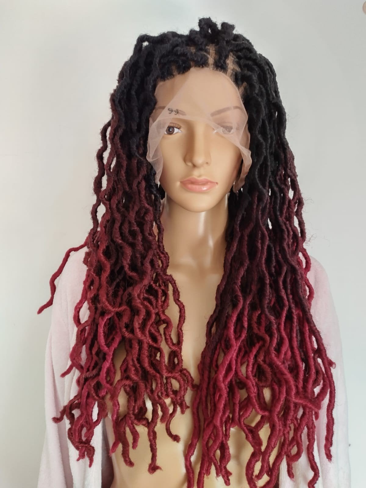 Dreadlocks Pruik 18 inch - Zwart naar Rood Ombre, Sieraden, Tassen en Uiterlijk, Ophalen of Verzenden, Nieuw, Pruik of Haarverlenging