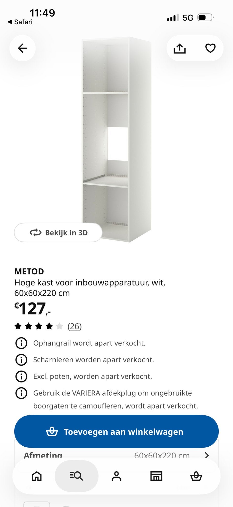 502.135.70 Ikea kast Metod inclusief 2 bijhoordende planken, Huis en Inrichting, Ophalen, 200 cm of meer, Wit, Nieuw