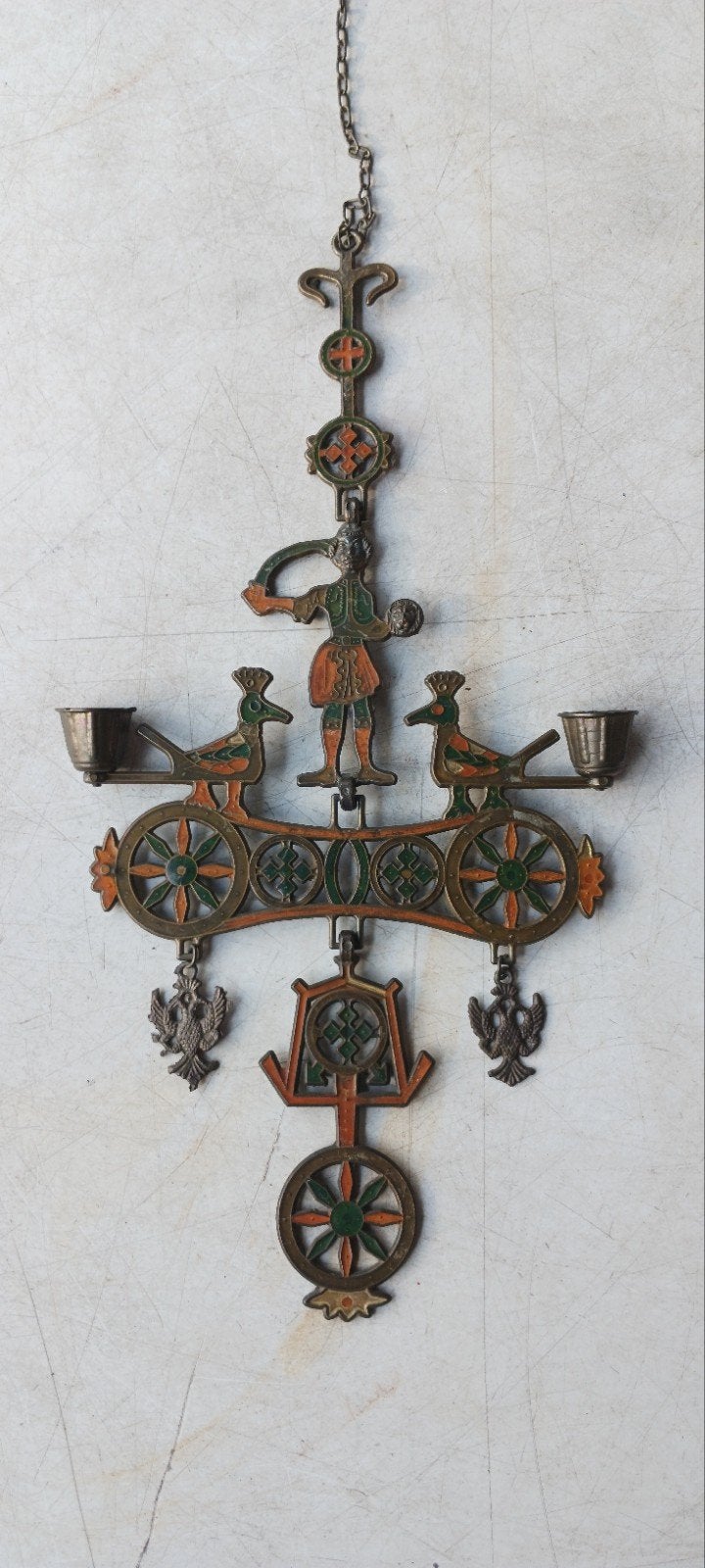 BYZANTIJNSE STIJL HANG KANDELAAR BRONS MET EMAILLE INLEG, Ophalen of Verzenden