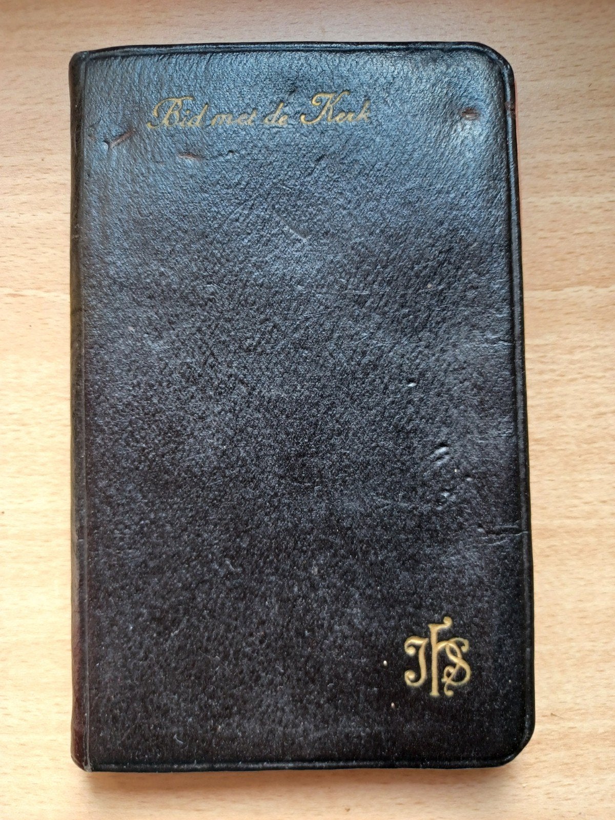 Oud gebedenboekje met lederen kaft en goudopdruk, Antiek en Kunst, Ophalen of Verzenden