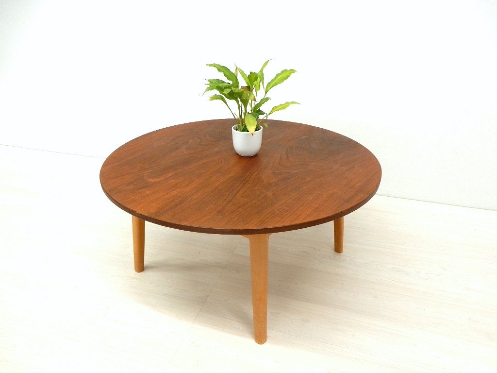 Retro Vintage Tafel Salontafel Rond Jaren 50 / 60 Teakhout, Gebruikt, 100 tot 150 cm, ., .