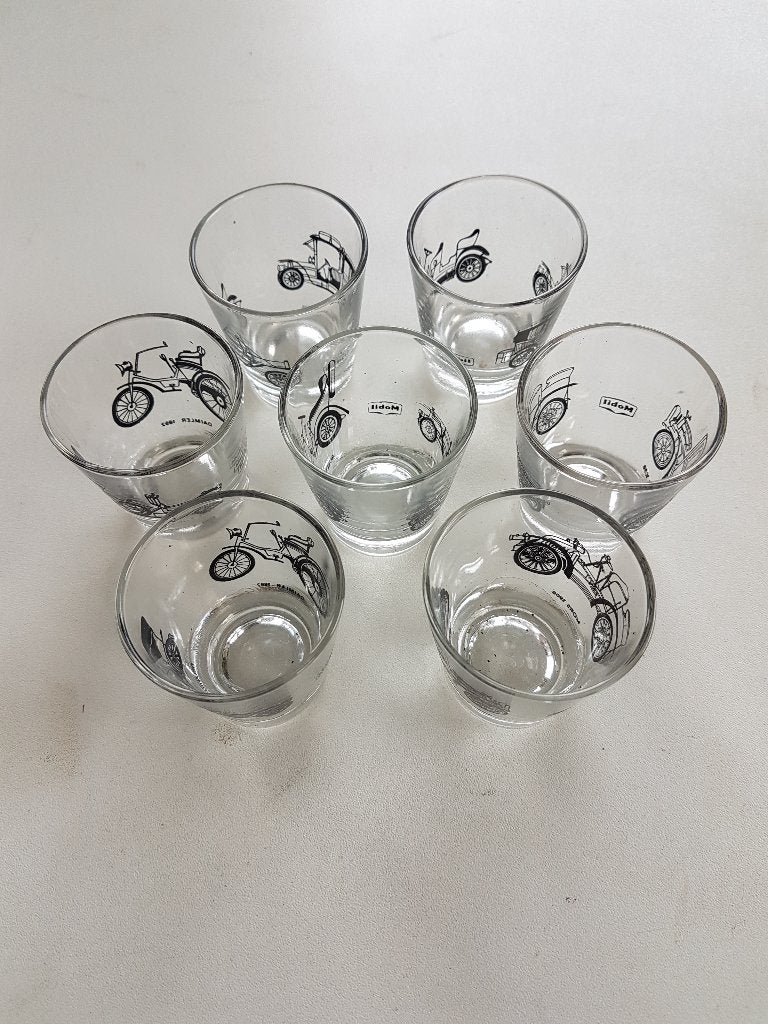 borrel glaasjes, limonade glazen met oude automobielen/boot, Overige typen, Ophalen of Verzenden, Overige stijlen, Glas