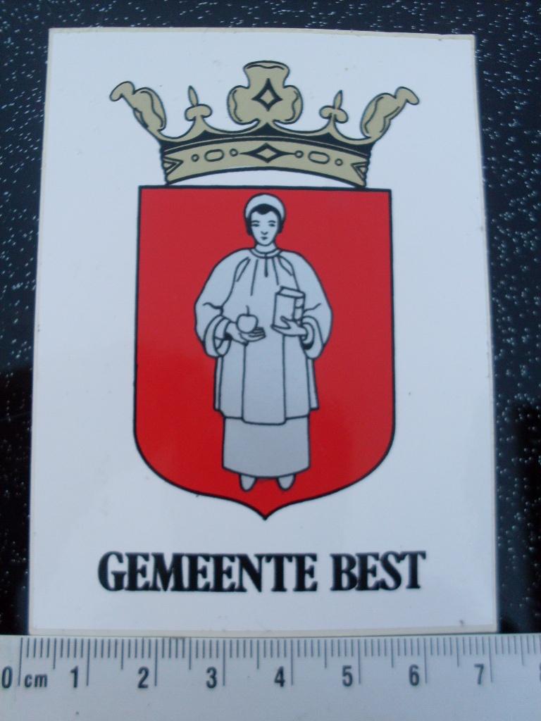 sticker gemeente plaats best logo embleem wapen vintage, Verzamelen, Stickers, Verzenden, Zo goed als nieuw, Overige typen