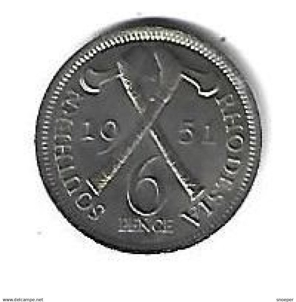 south rhodesia 6 pence 1951 km 21 xf+, Postzegels en Munten, Verzenden, Overige landen, Losse munt