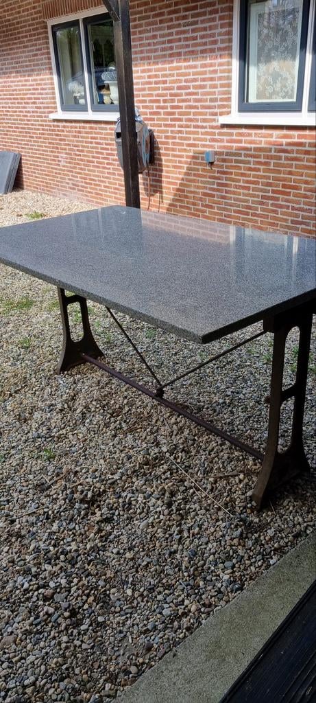 Industriële tuintafel met granieten blad, Tuin en Terras, Tuintafels, Gebruikt, Rechthoekig, Metaal, Ophalen