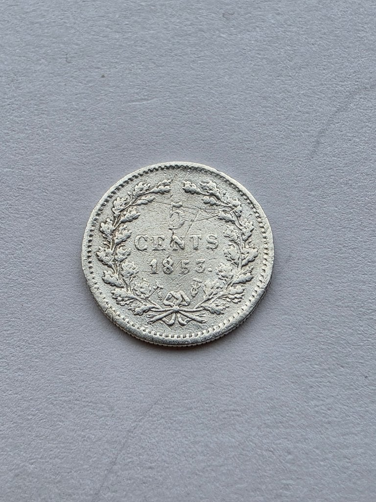 5 CENT 1853, zeer zeldzaam!, Koning Willem III, Zilver, Ophalen of Verzenden, Losse munt