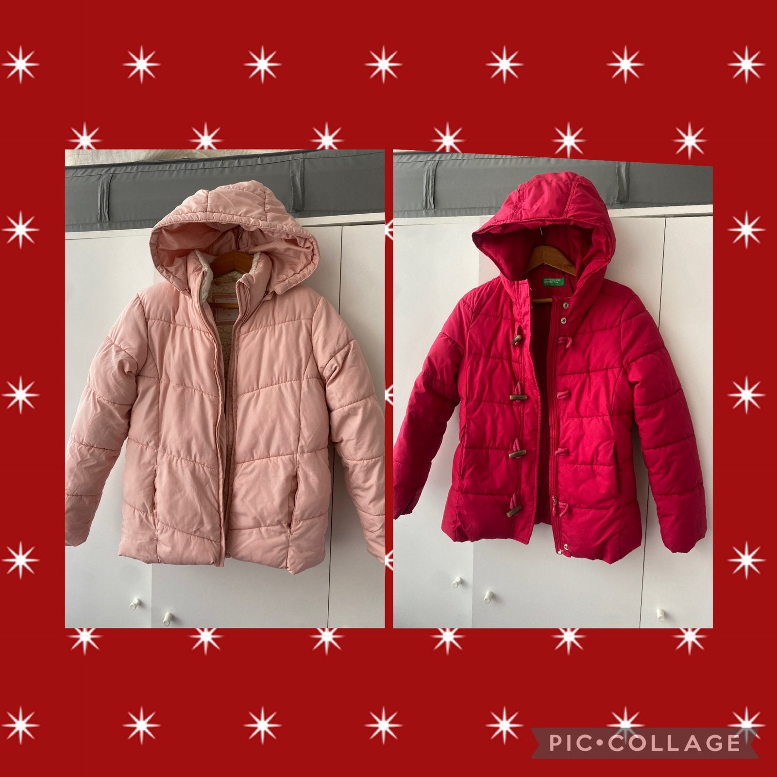 2 winterjassen voor meisjes - Roze UNIT KIDS & Benetton 6-8Y, Kinderen en Baby's, Ophalen of Verzenden, Gebruikt, Meisje
